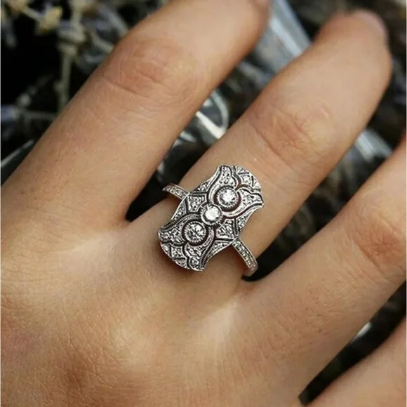 Vintage Inspired Pave Silver Art Deco Ring - Picture 8 of 8